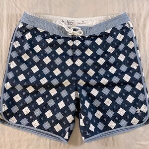 Original Penguin Swimsuit/Board Shorts, Size 32 (M), Blue Argyle
